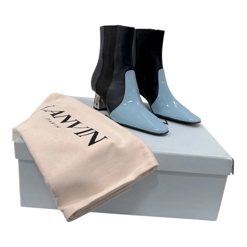 LANVIN Colorblock Patent Leather & Leather Chelsea Boots size 36 US 5.5